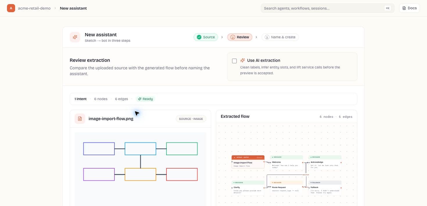 Image import review with visual source and extracted flow preview